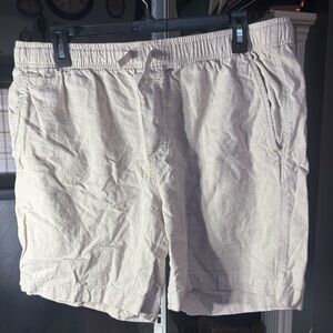 Men's Linen Blend Casual Drawstring Jogger Shorts Beige Old Navy Size Large